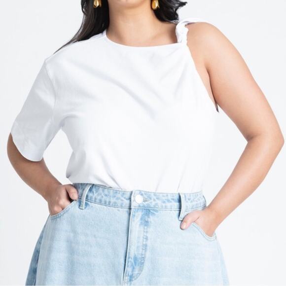 Eloquii Twist Shoulder Tee White Size 22/24 - Picture 1 of 8